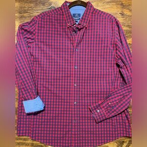 George Men’s L/S Shirt. Red/Navy Check W/ Denim Flip Cuffs. Size XL.